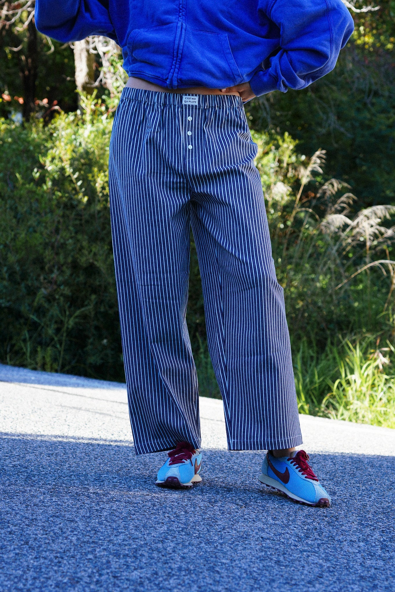 Pantalon Rayures bleu jean foncé C'est moi qui pilote