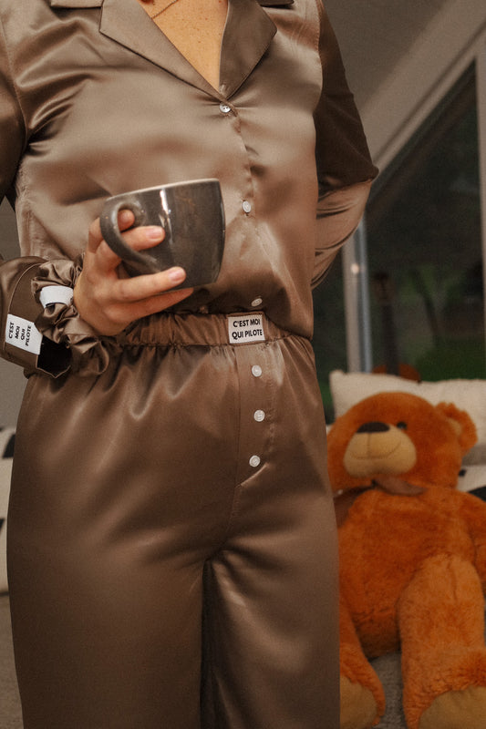 Pantalon pilote satin Marron glacé