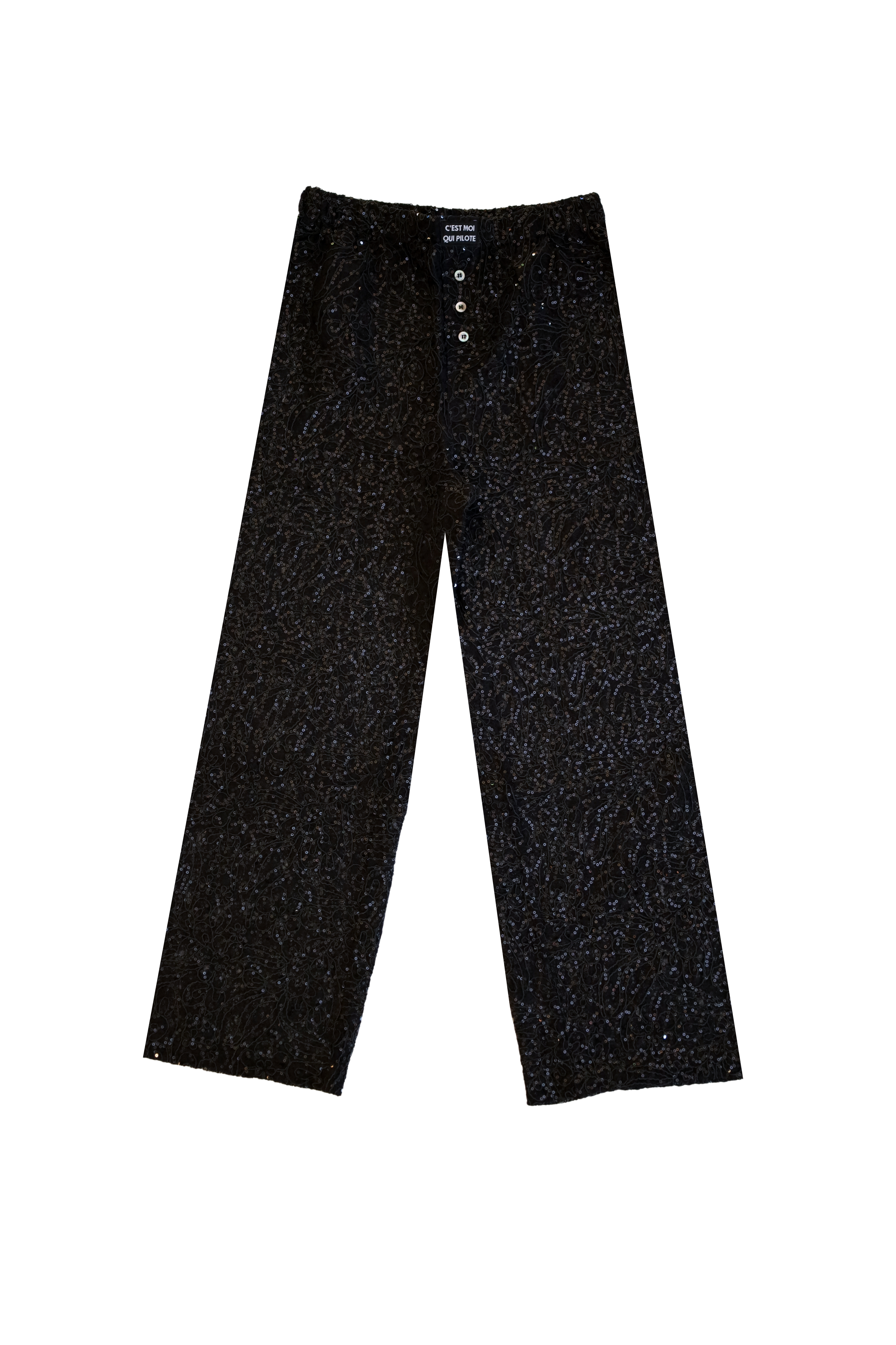 Pantalon dentelle à sequins noir C'est moi qui pilote
