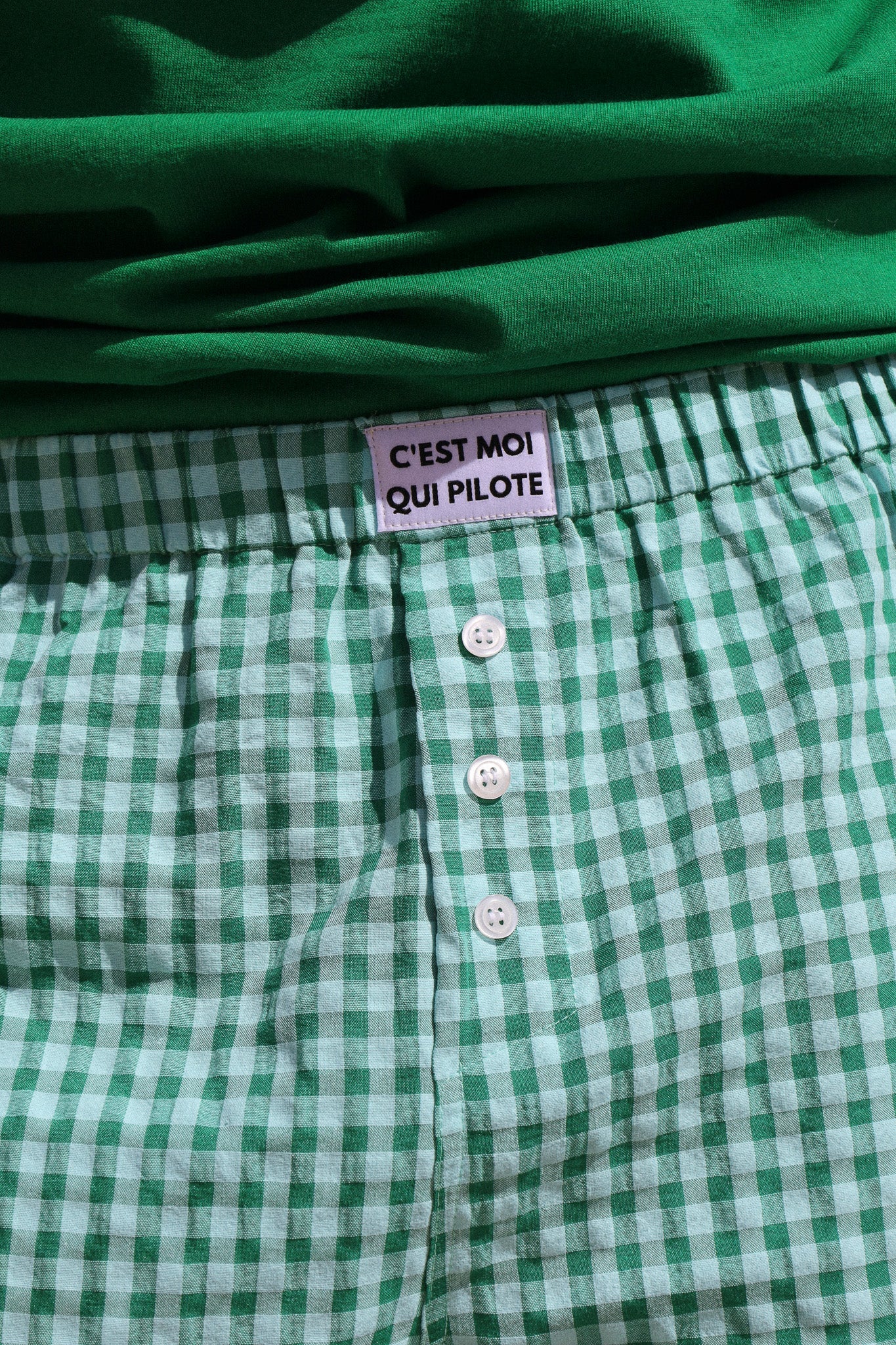 Caleçon vichy menthe pastille C'est moi qui pilote