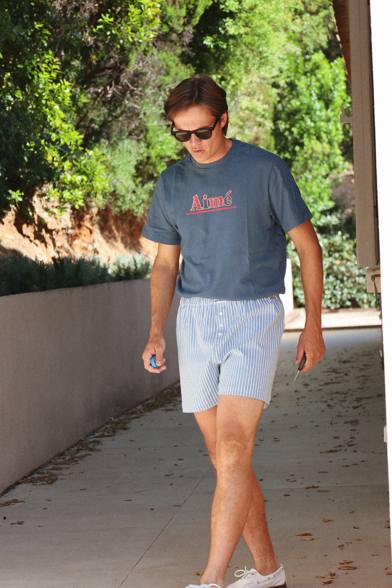 Himmelblaue Boxershorts mit unregelmäßigen Streifen