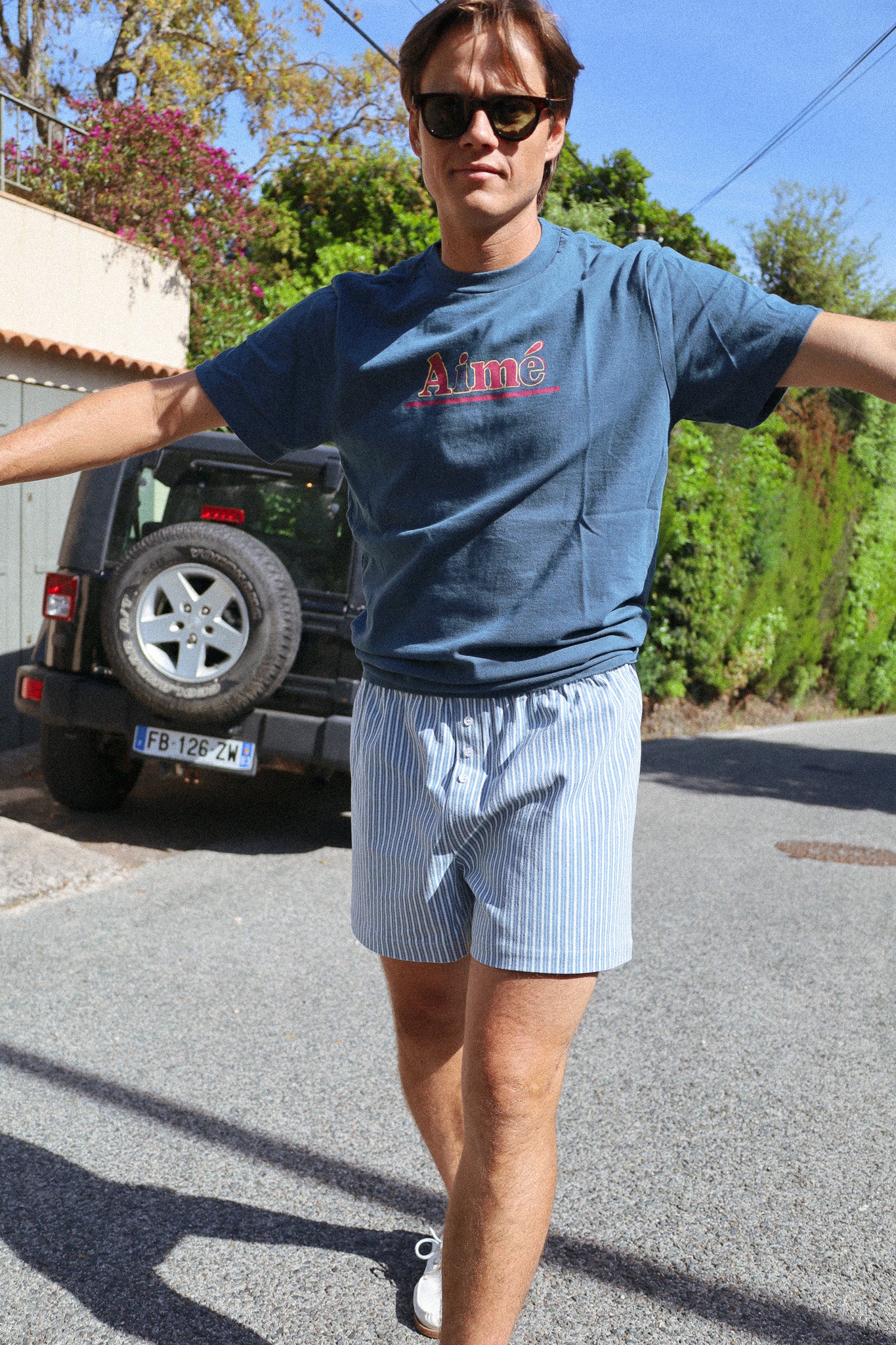 Himmelblaue Boxershorts mit unregelmäßigen Streifen