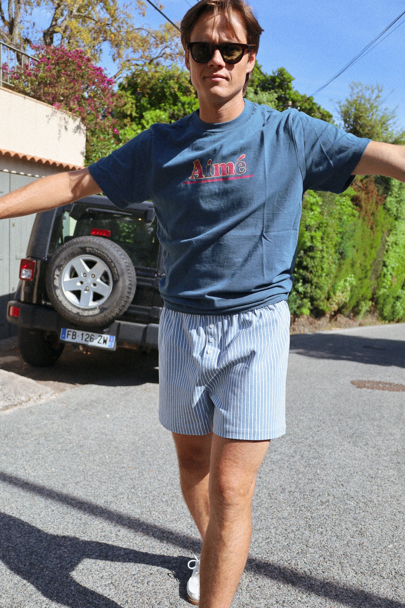 Caleçon Rayures bleu jean C'est moi qui pilote