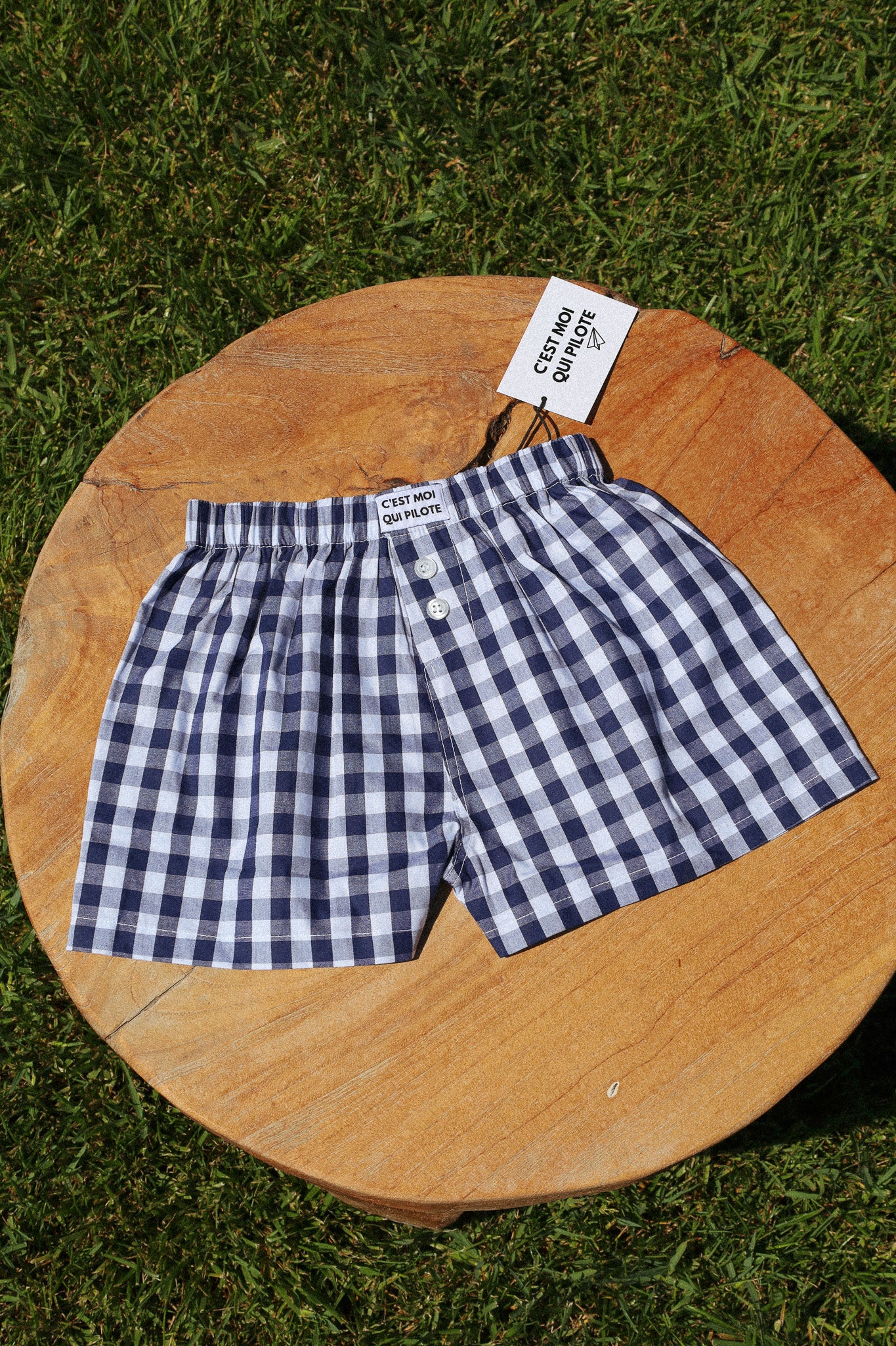 Vichyblaue Piloten-Boxershorts für Kinder