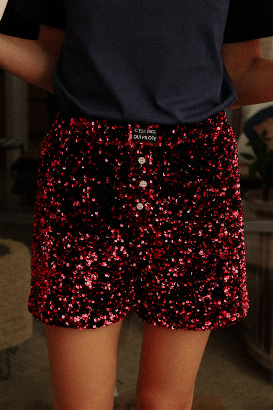 Caleçon velours sequins Red wine