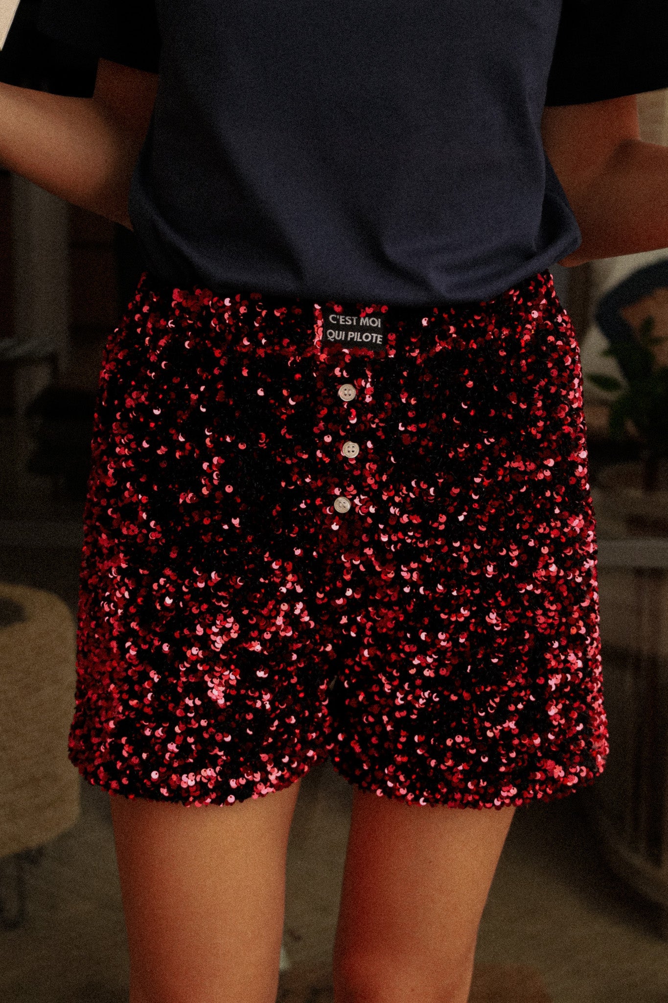 Caleçon velours sequins Red wine C'est moi qui pilote