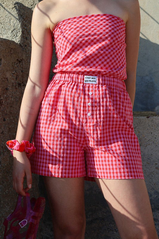 Caleçon Pilote Vichy fraise framboise