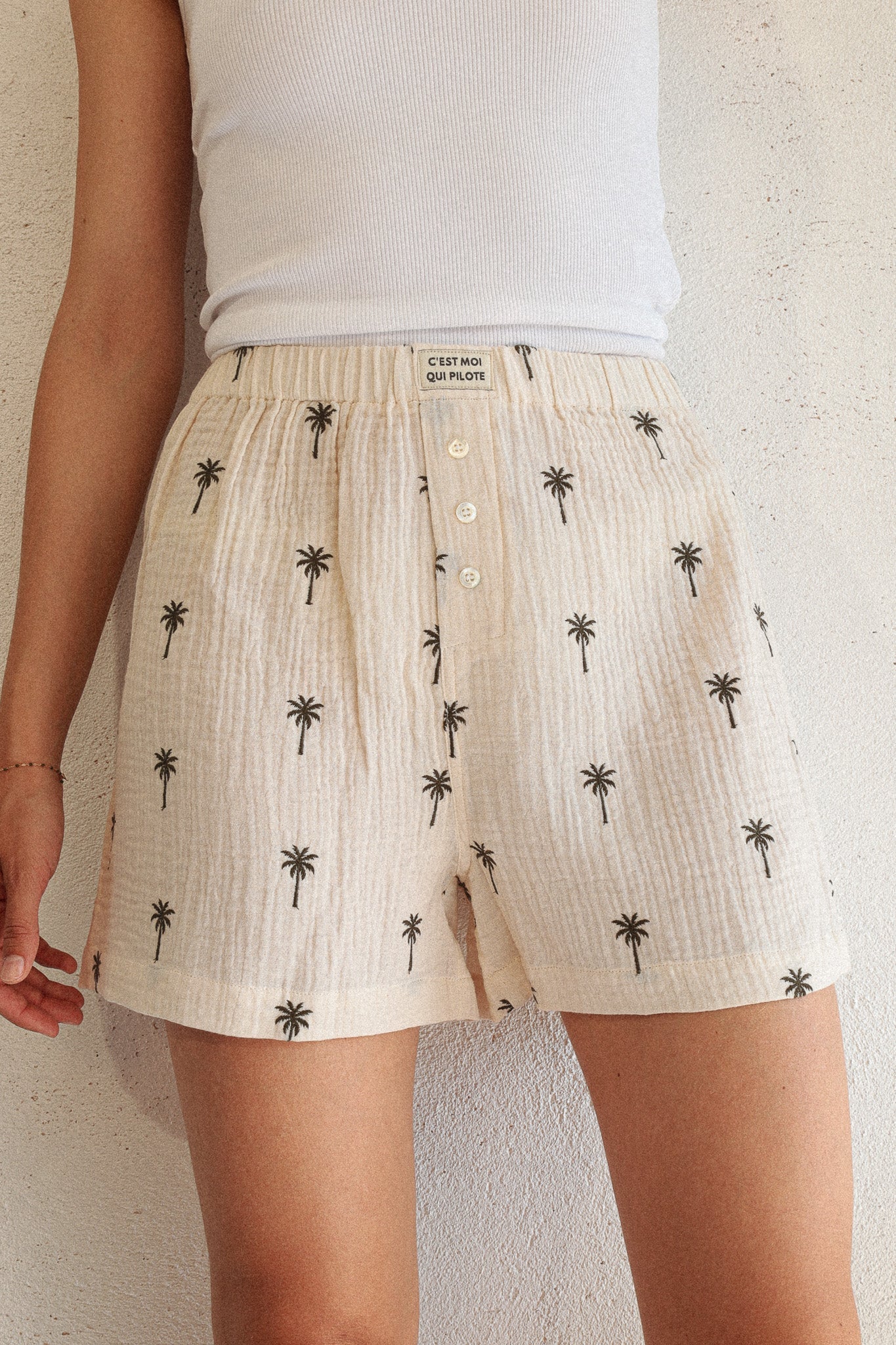 Caleçon Broderie palmitos crème C'est moi qui pilote