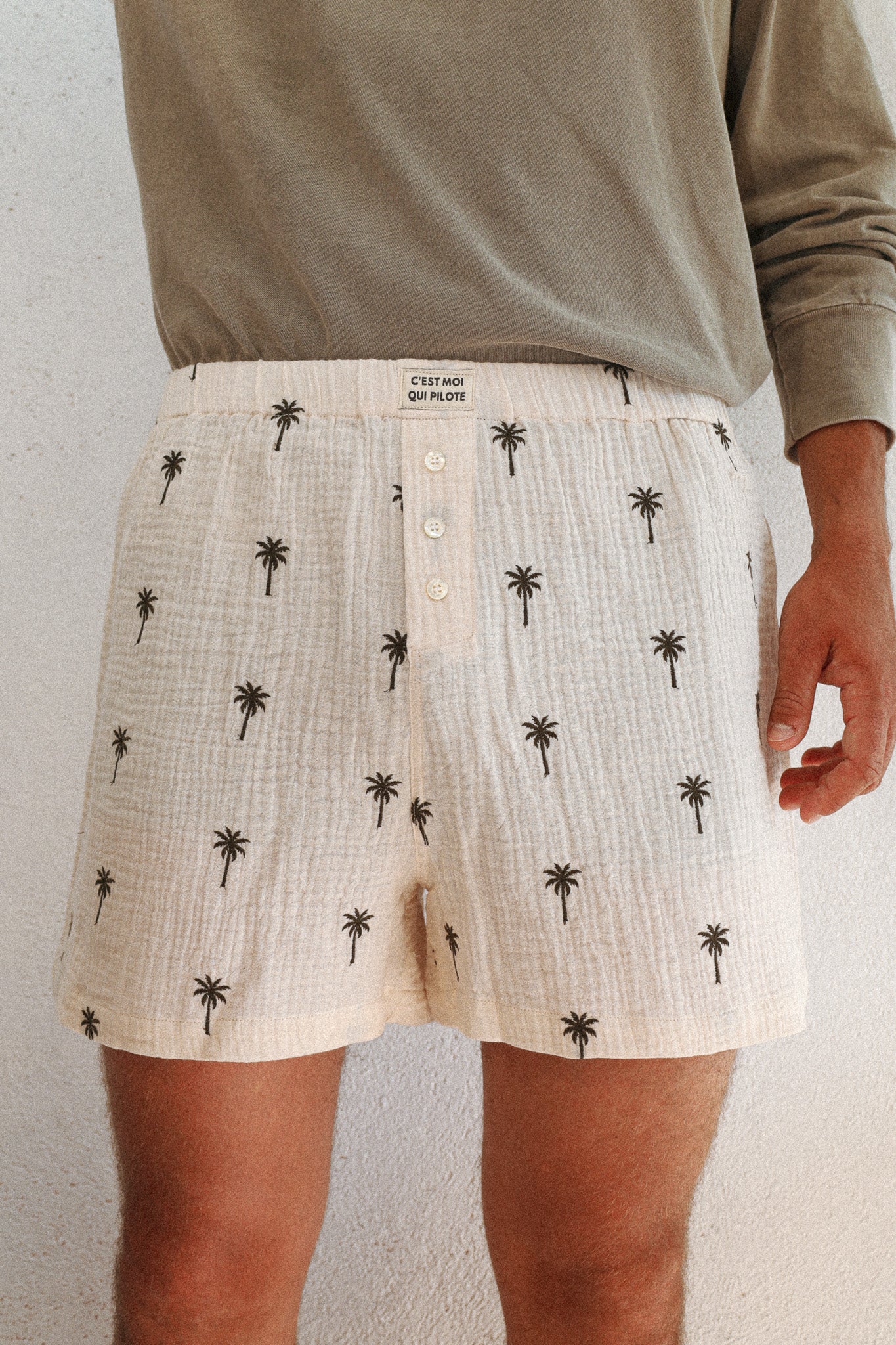 Caleçon Broderie palmitos crème C'est moi qui pilote