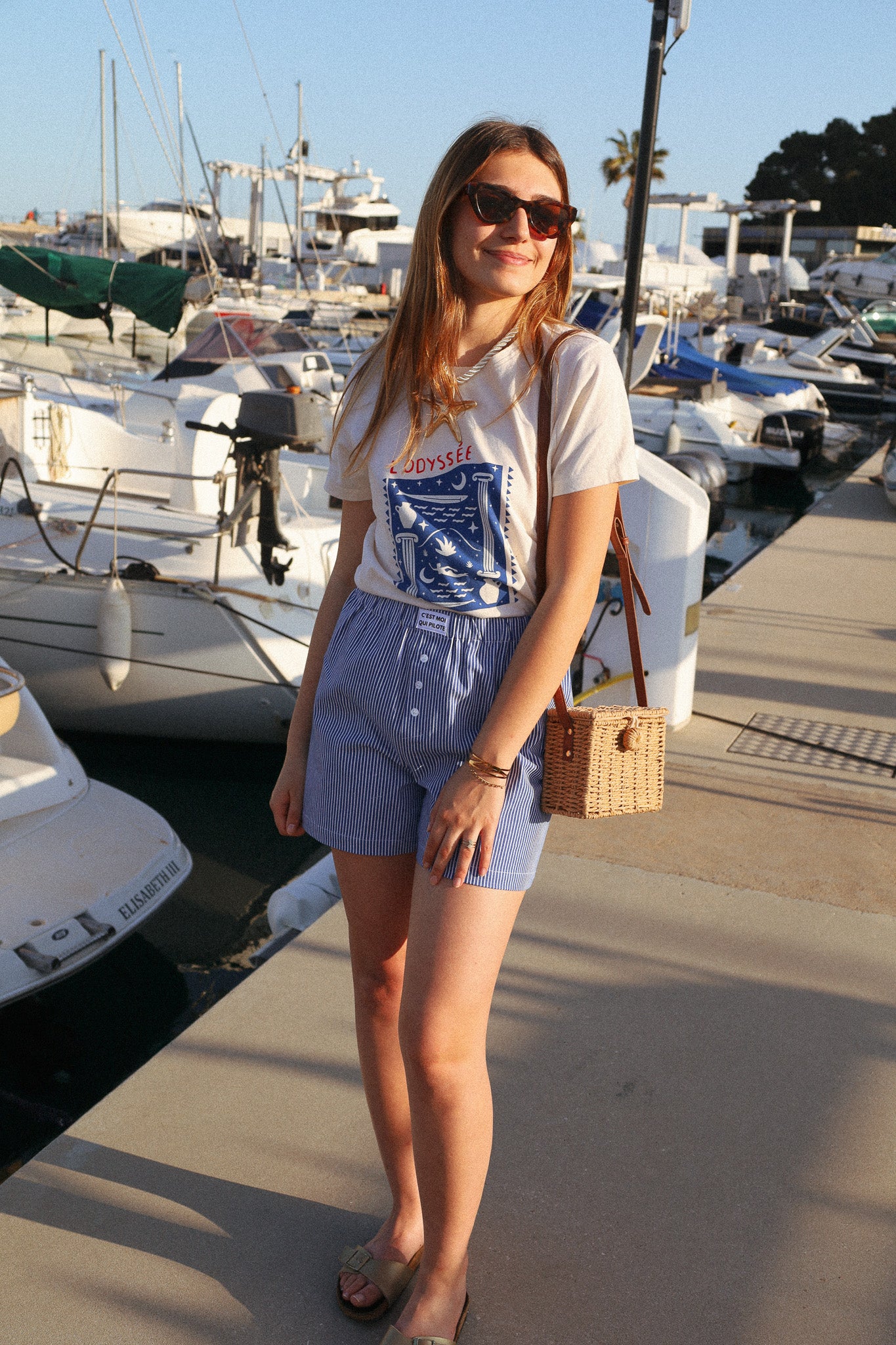 Piloten-Boxershorts mit azurblauen Streifen