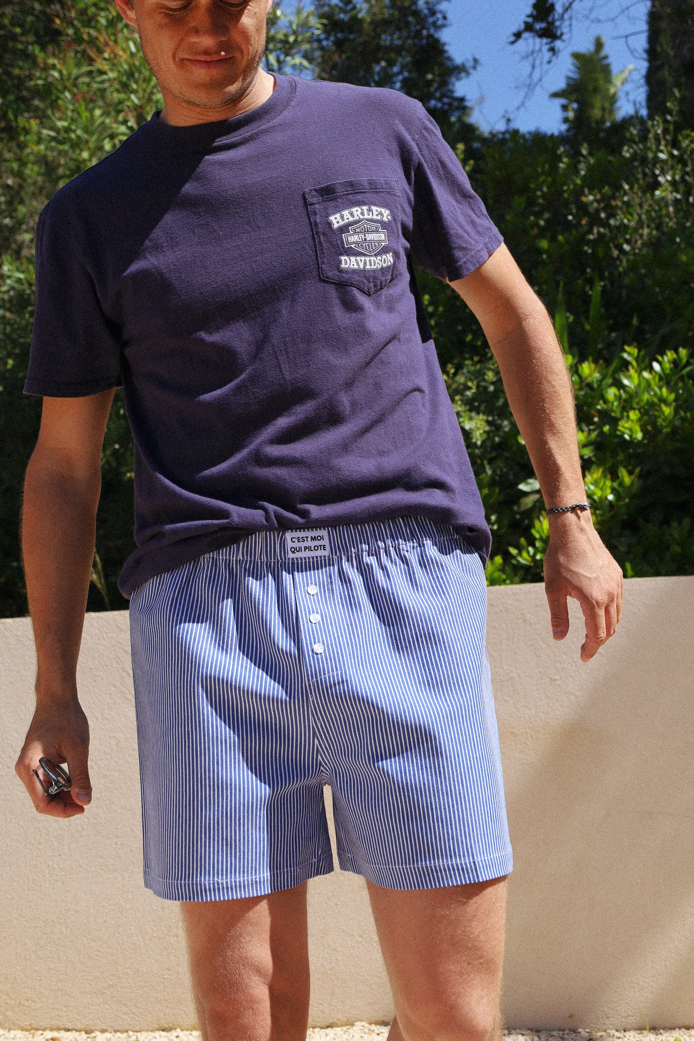 Piloten-Boxershorts mit azurblauen Streifen