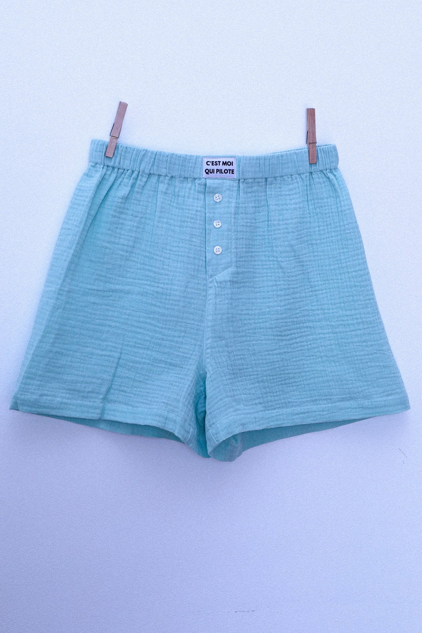 Mintgrüne Piloten-Boxershorts aus Baumwollgaze