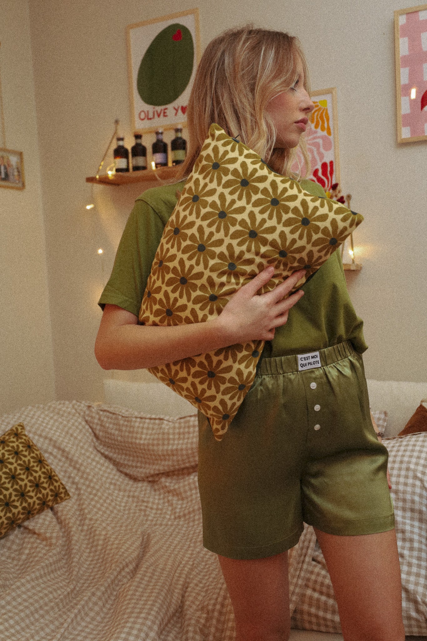 Olivgrüne Seiden-Boxershorts