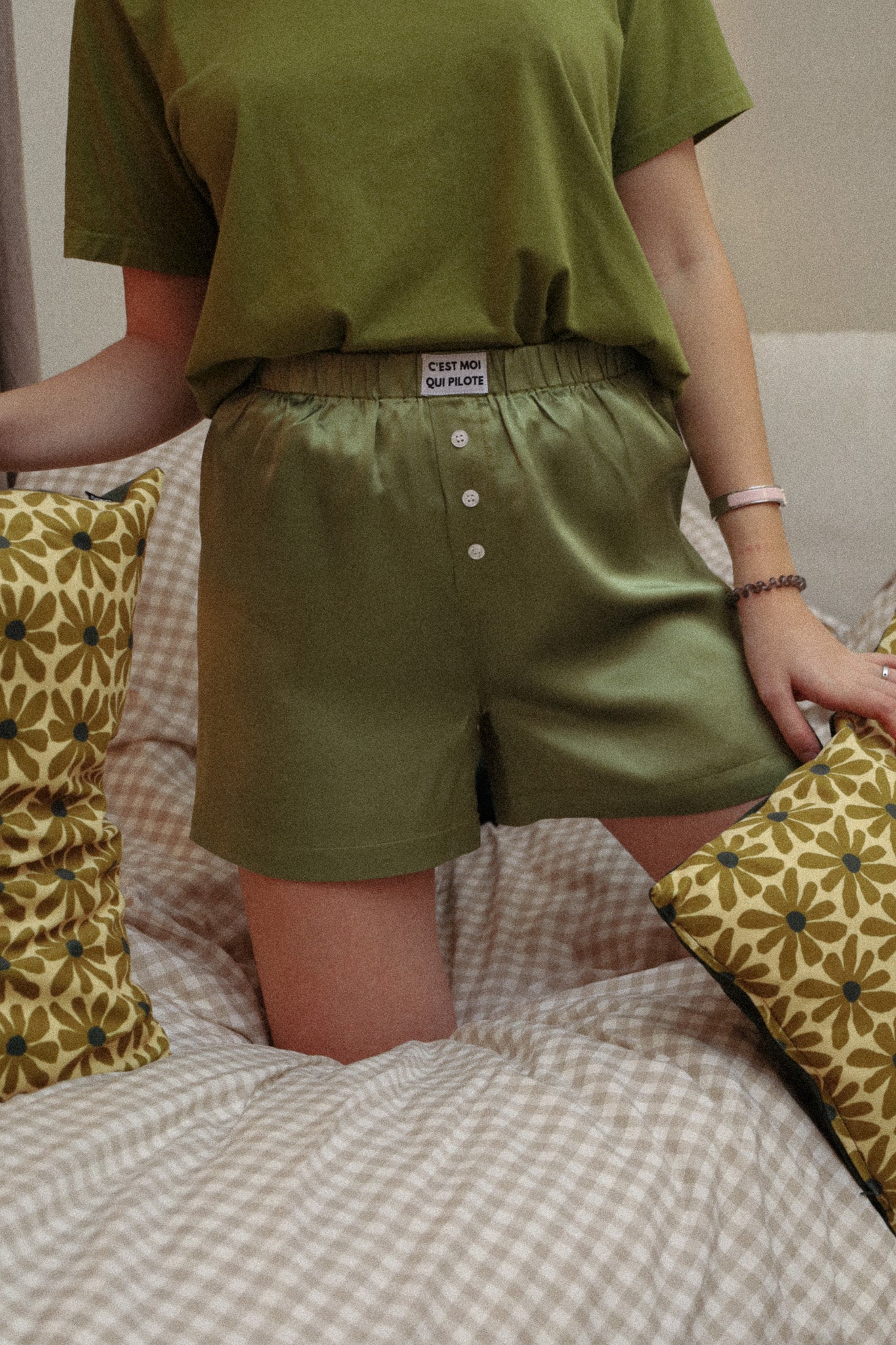 Olivgrüne Seiden-Boxershorts
