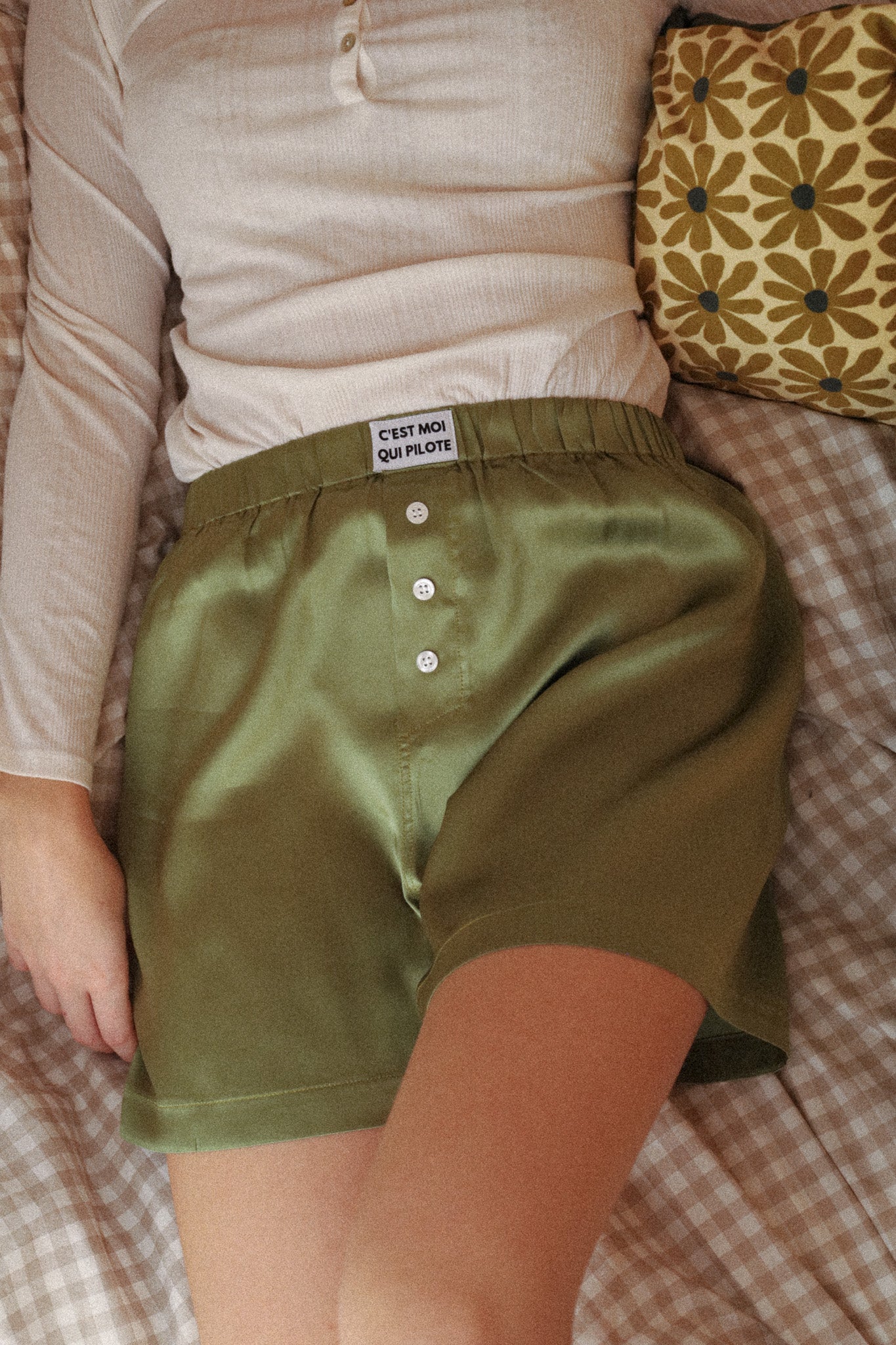 Olivgrüne Seiden-Boxershorts