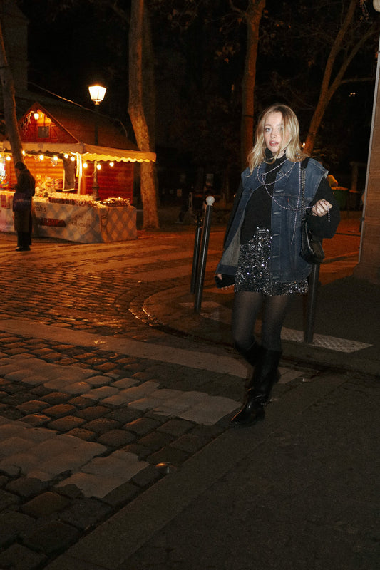 Caleçon pilote velours sequins silver