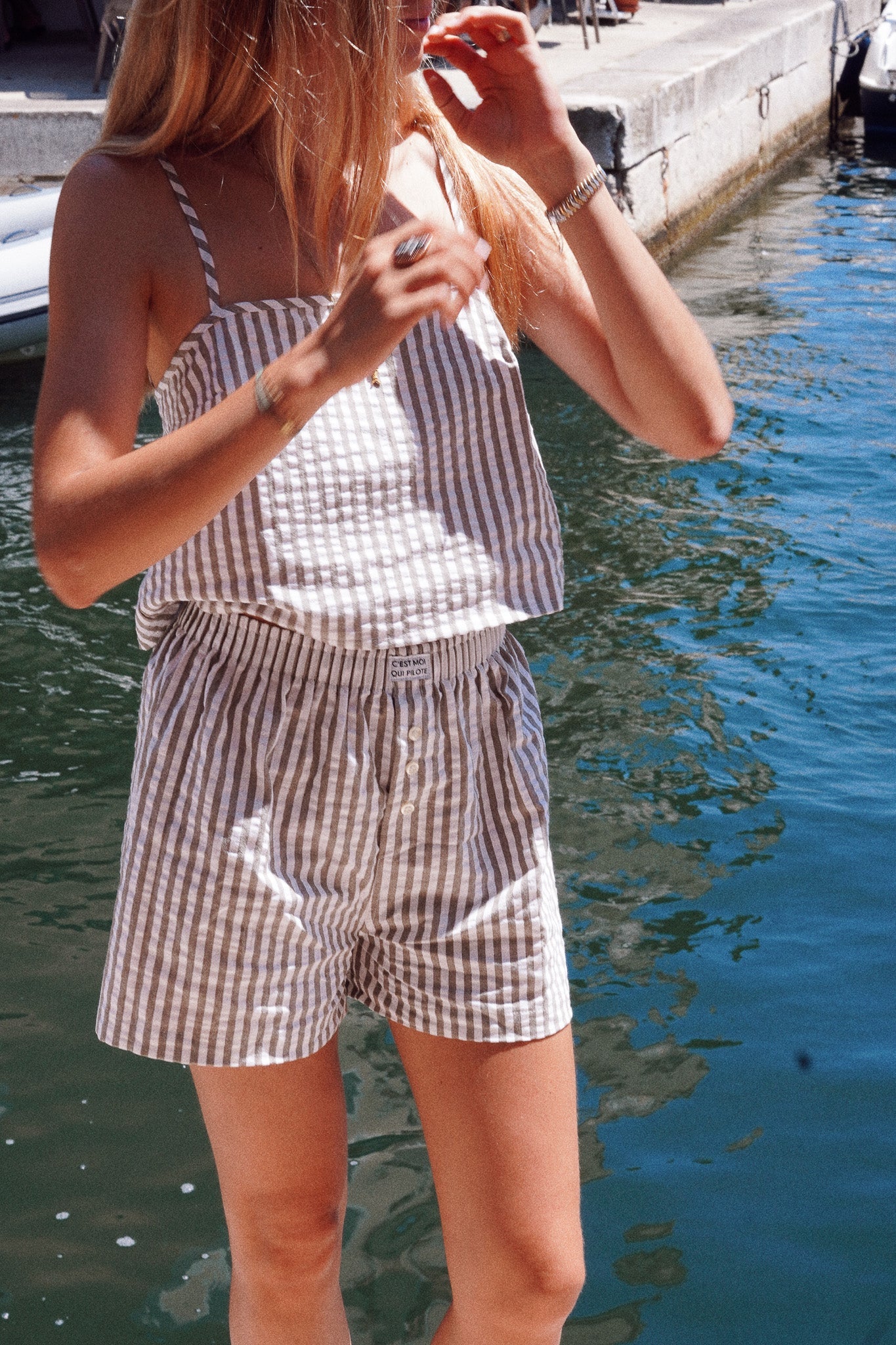 Ensemble femme Rayures parasol olive C'est moi qui pilote