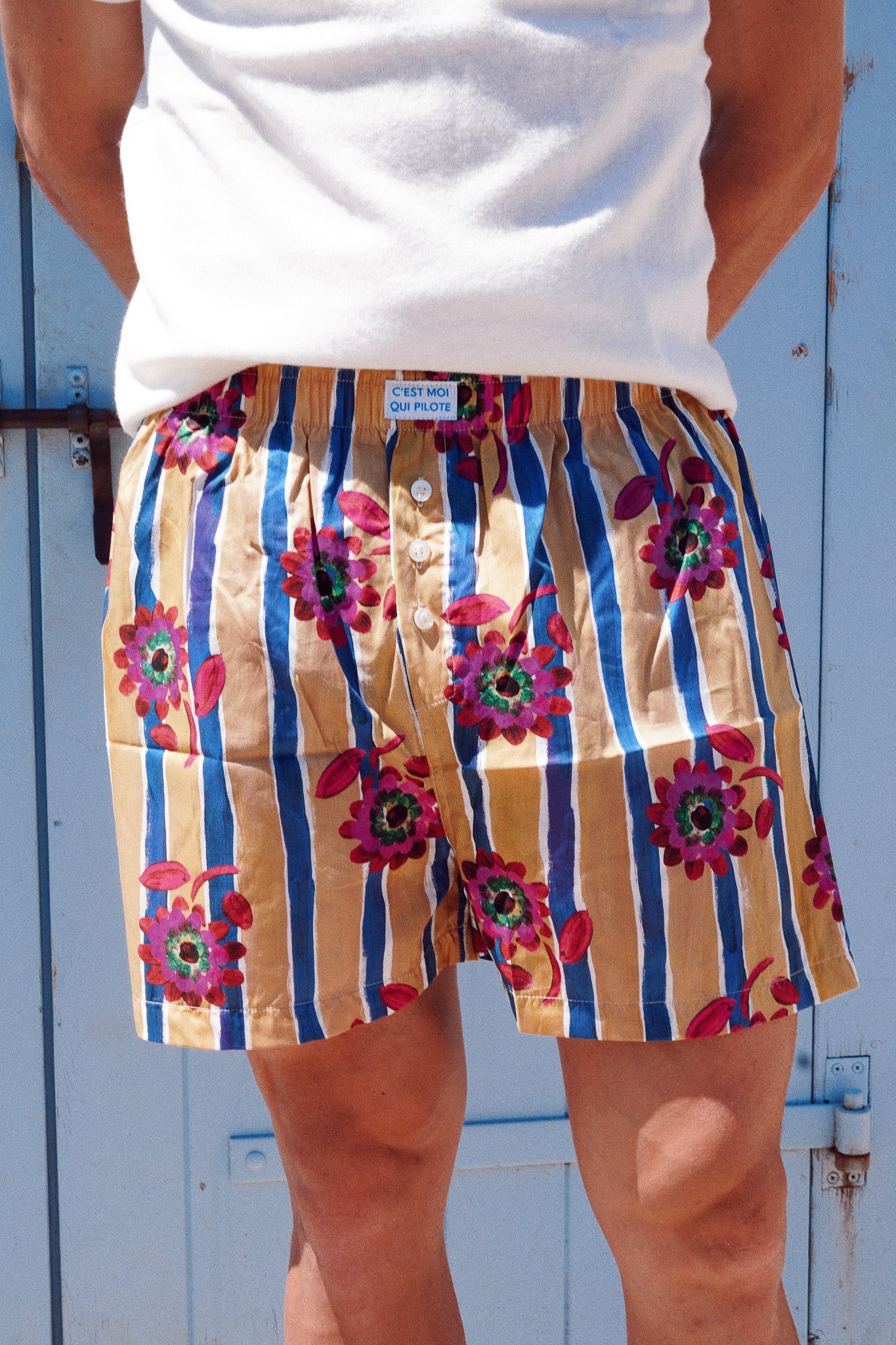 Caleçon Rayures en fleurs collaboration Liberty Fabrics C'est moi qui pilote