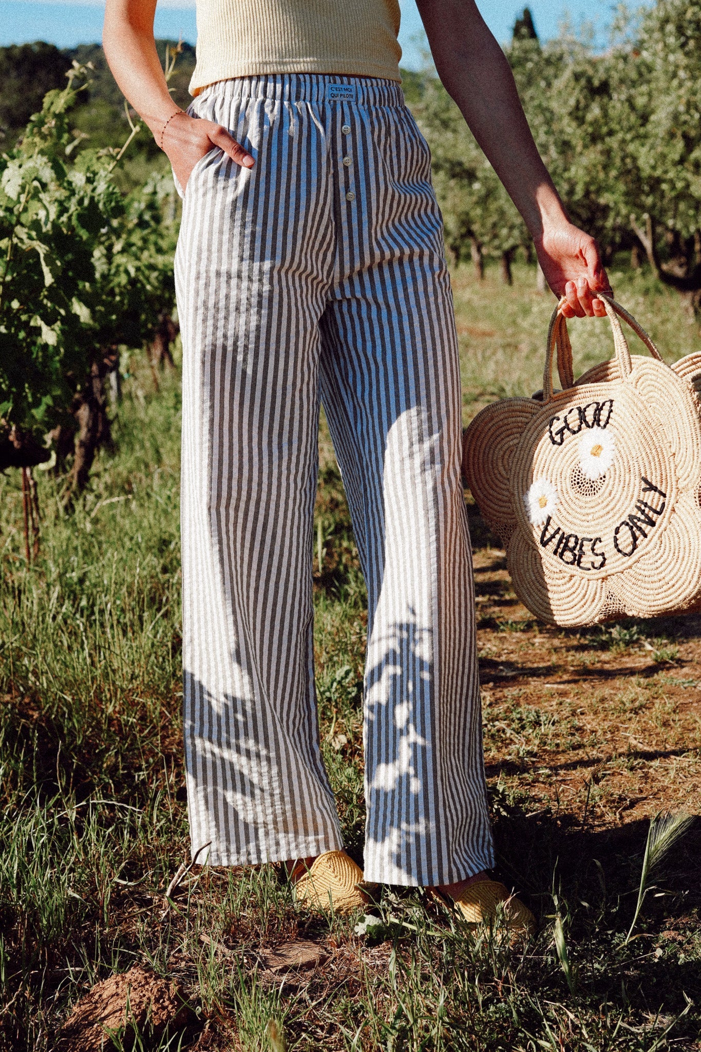 Pantalon femme Rayures parasol olive C'est moi qui pilote