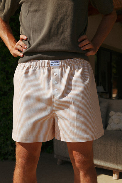 Caleçon Pilote Rayures Beige