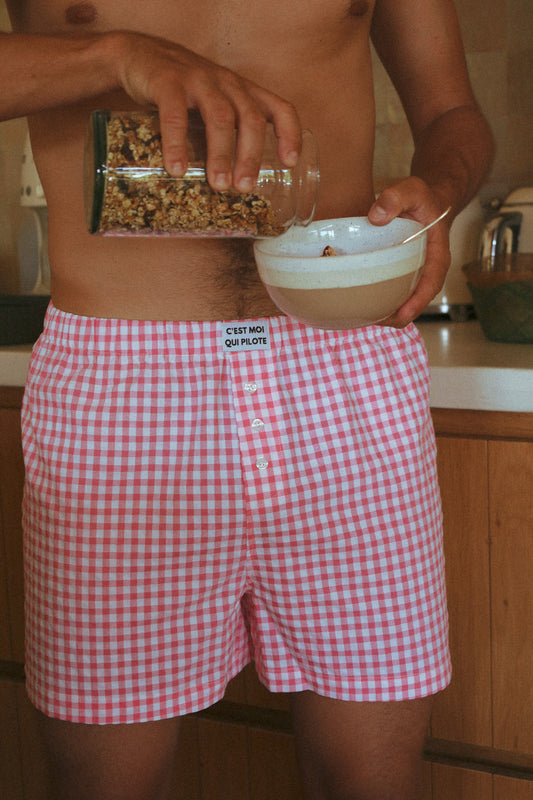 Caleçon Vichy rose seersucker