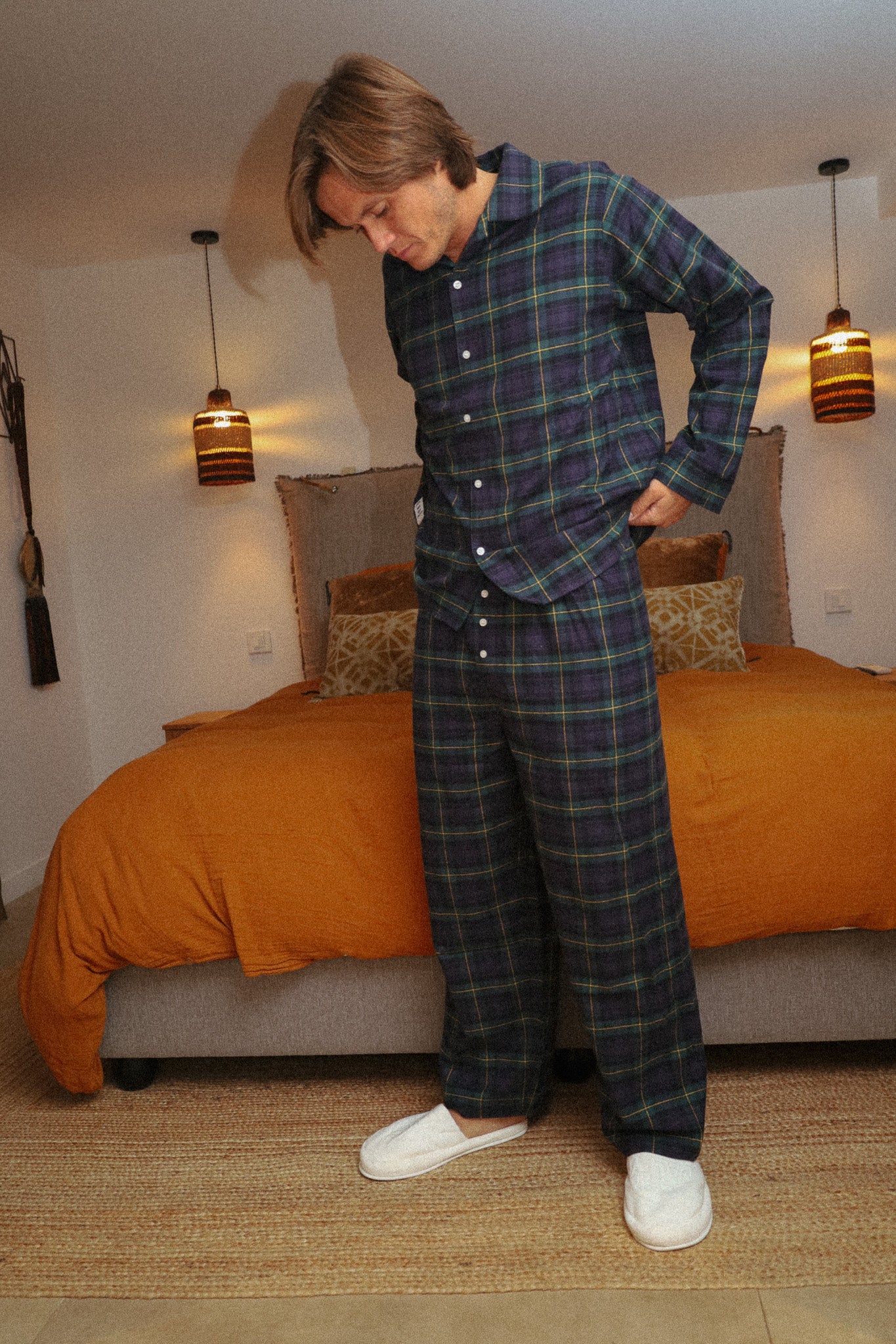 Ensemble long tartan bleu