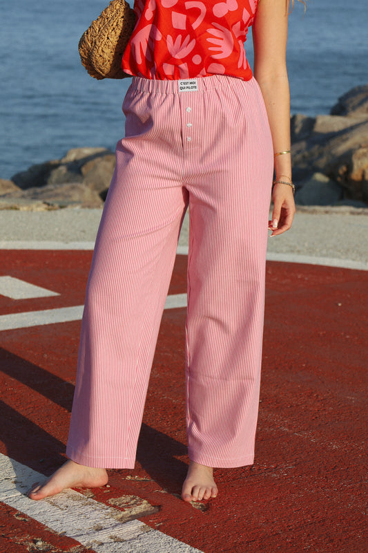 Pantalon Pilote Rayures roses