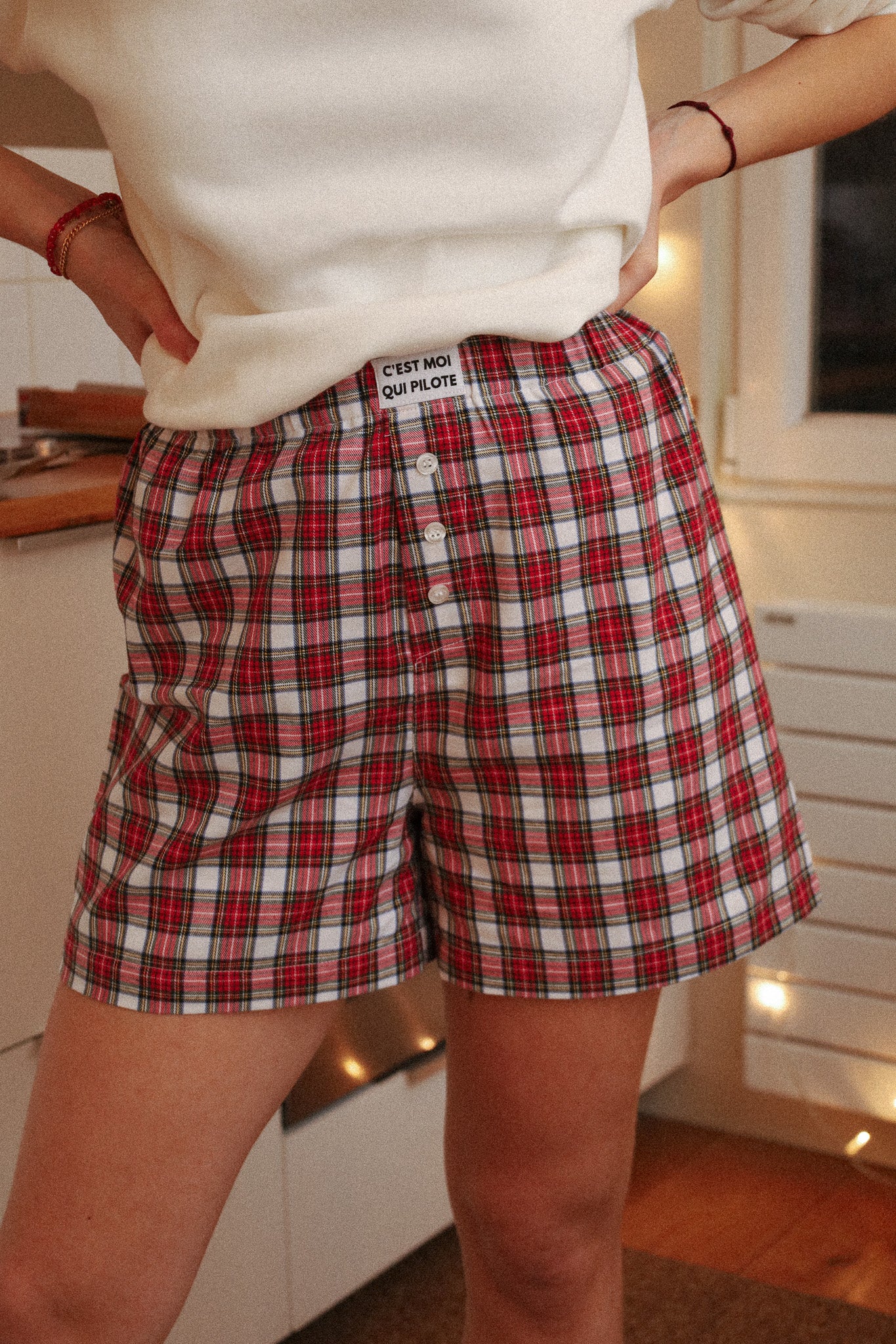 Ensemble court tartan blanc