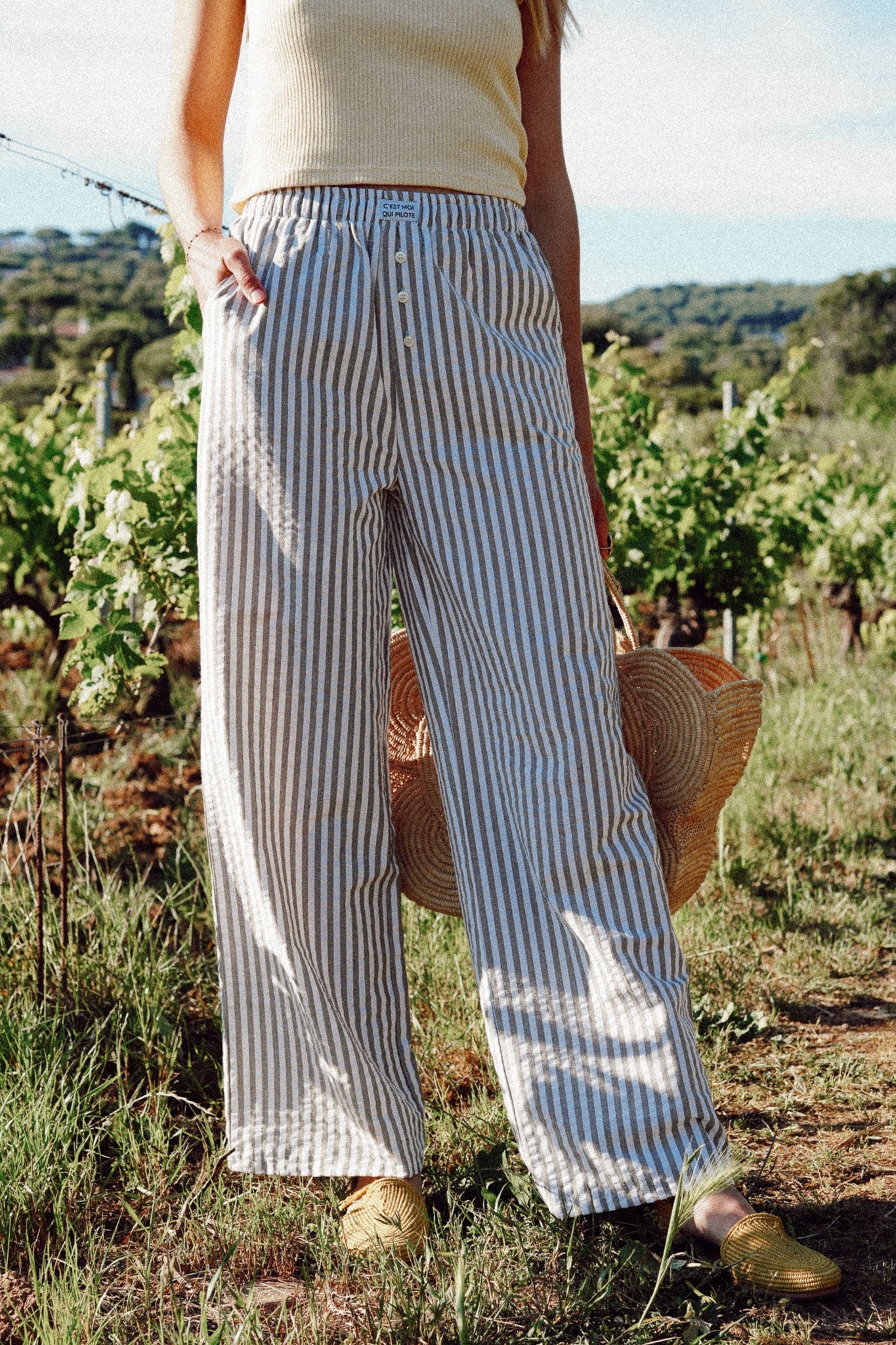 Pantalon femme Rayures parasol olive C'est moi qui pilote