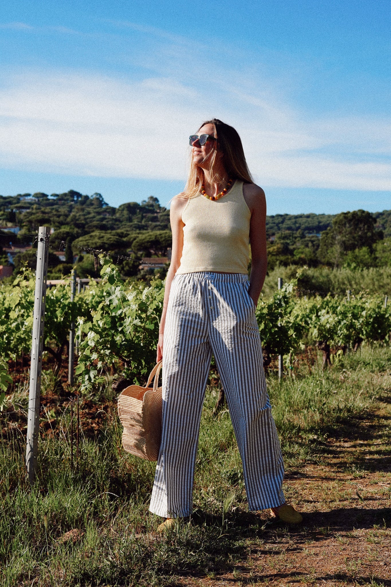 Pantalon femme Rayures parasol olive C'est moi qui pilote