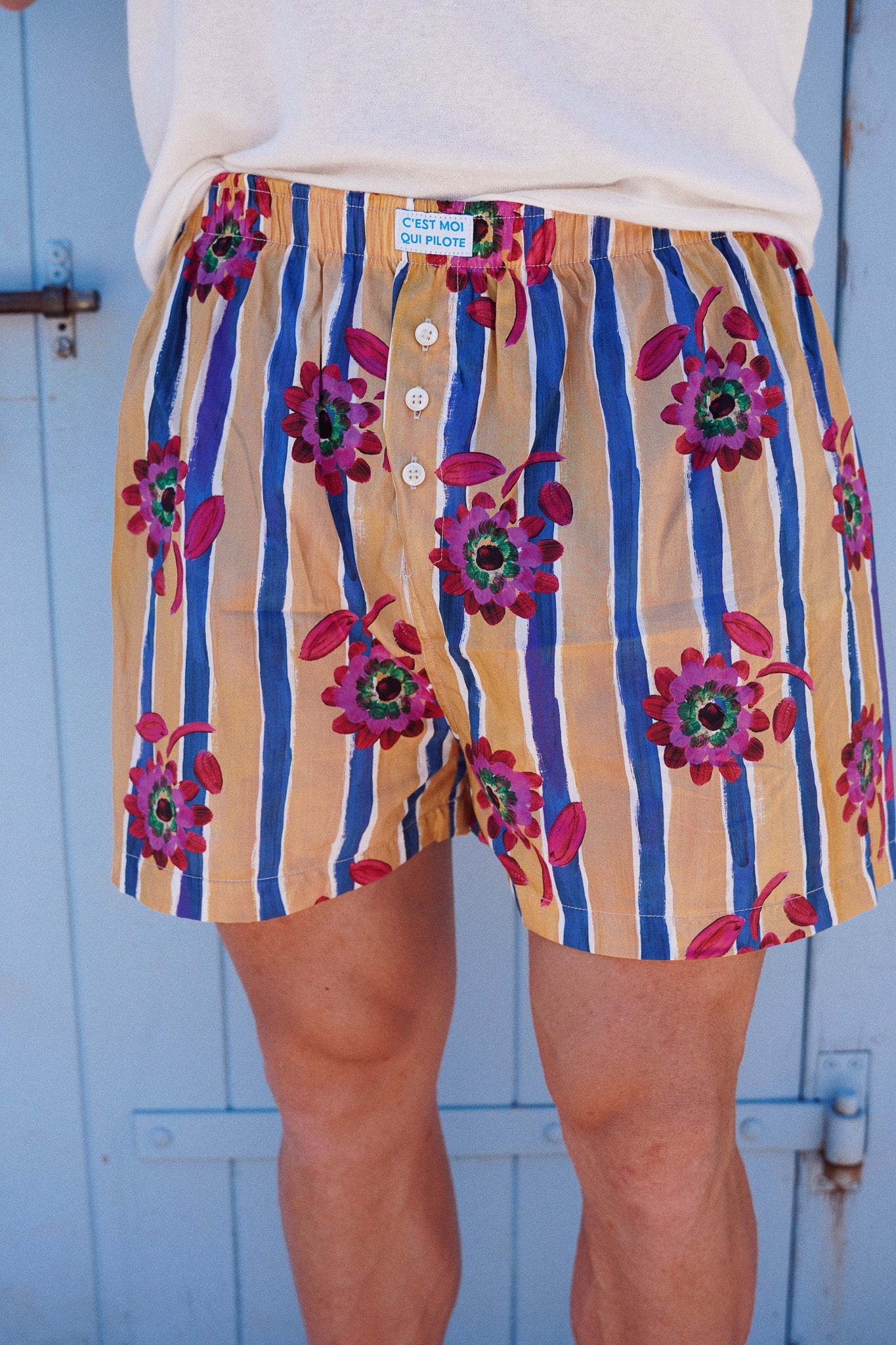 Caleçon Rayures en fleurs collaboration Liberty Fabrics C'est moi qui pilote